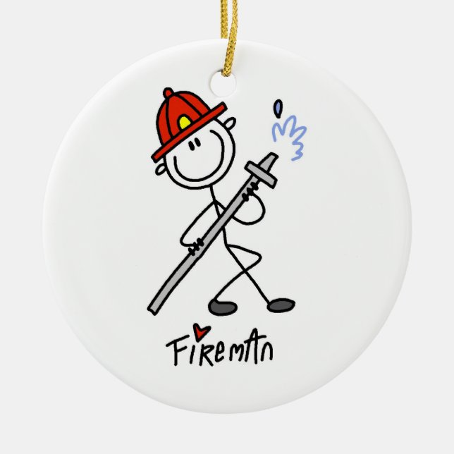Basic Stick Figure Fireman T-shirts and Gifts Ceramic Tree Decoration (Front)