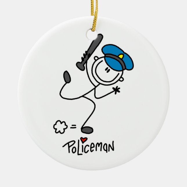 Basic Stick Figure Police Officer Ceramic Tree Decoration (Front)