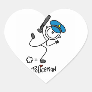 Basic Stick Figure Police Officer Heart Sticker