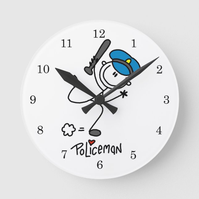 Basic Stick Figure Police Officer Round Clock (Front)
