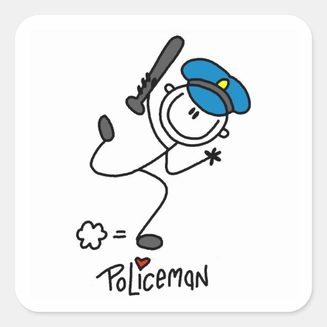 Basic Stick Figure Police Officer Square Sticker (Front)