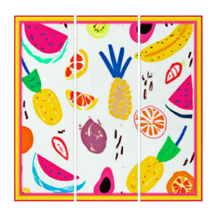 Basic Tropical Fruits Patterns Art. Buy Now Triptych