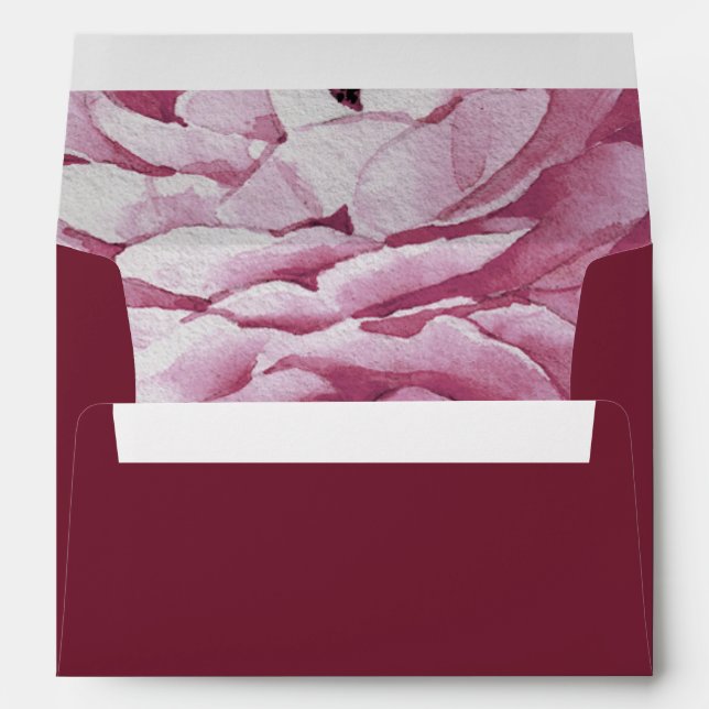 Basic Watercolor Floral Rose Pink Wedding Envelope (Back (Bottom))