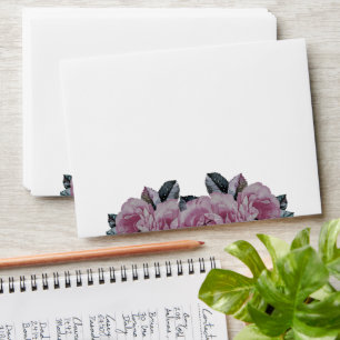 Basic Watercolor Floral Rose White Wedding Envelope