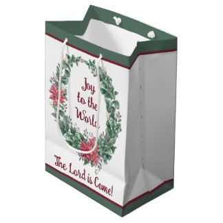 Basic watercolor wreath custom Christmas Holiday  Medium Gift Bag