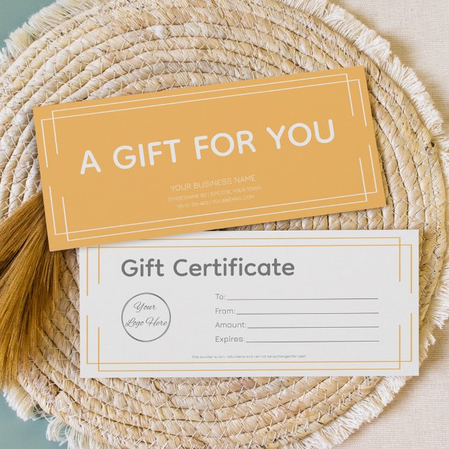 basic white orange logo business gift certificate  (Creator Uploaded)