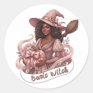 Basic Witch Black Girl Magic Pink Pumpkin Classic Round Sticker