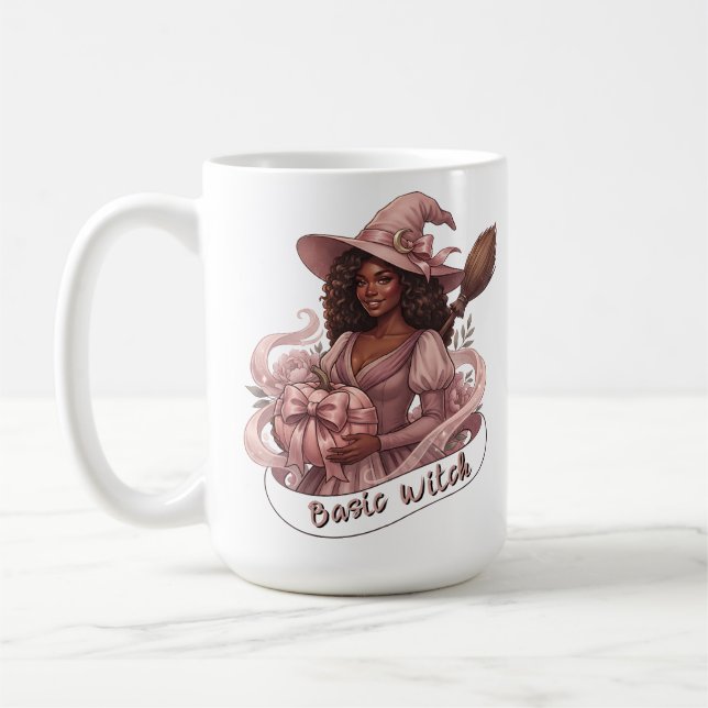 Basic Witch Black Girl Magic Pink Pumpkin Coffee Mug (Left)
