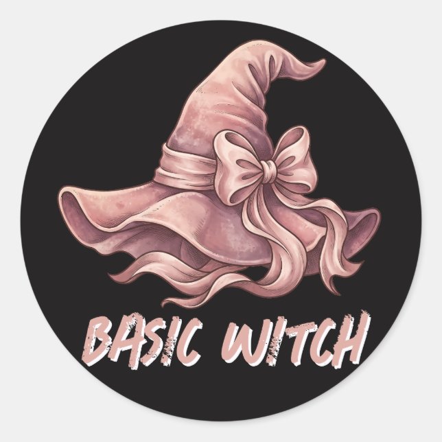 Basic Witch Coquette Pastel Pink Witch Hat Bow Classic Round Sticker (Front)