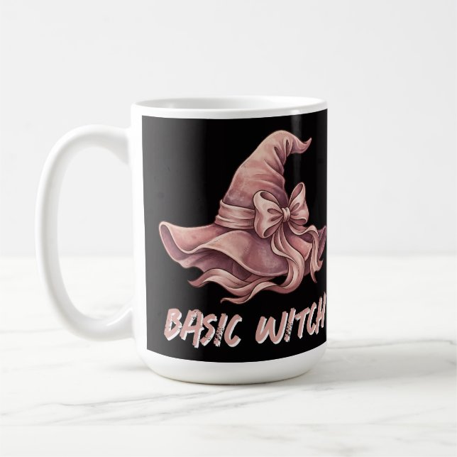 Basic Witch Coquette Pastel Pink Witch Hat Bow Coffee Mug (Left)