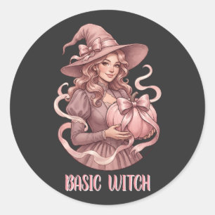 Basic Witch Coquette Vintage Pink Pumpkin Classic Round Sticker