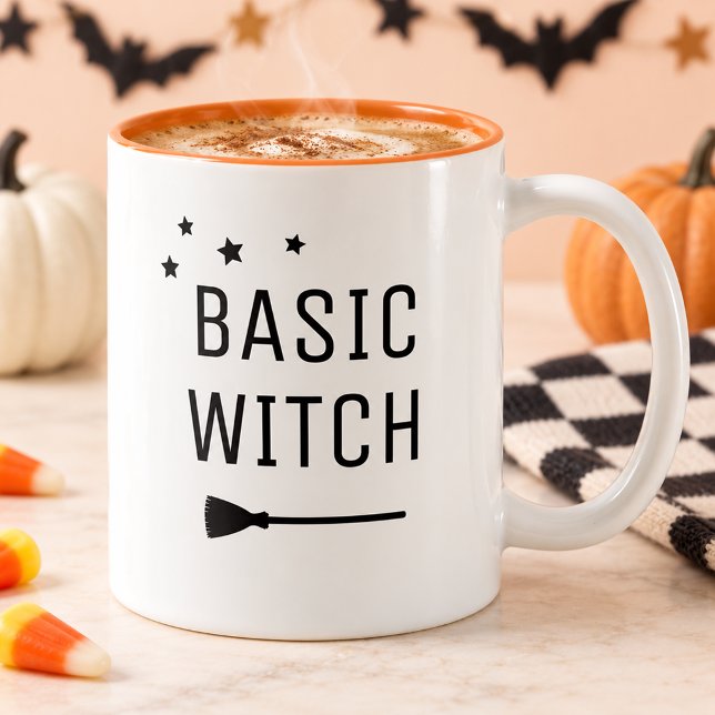 Basic Witch Funny Broomstick Halloween Two-Tone Coffee Mug (Creator Uploaded)
