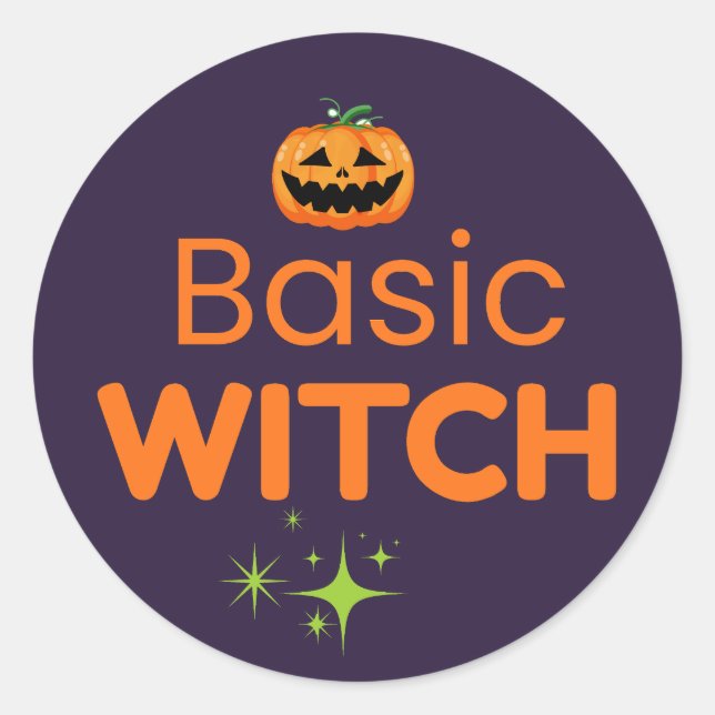 Basic Witch Funny Halloween Design Classic Round Sticker (Front)
