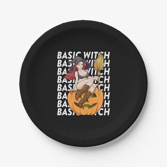 Basic Witch Halloween Costume Funny Sarcastic Paper Plate (Front)