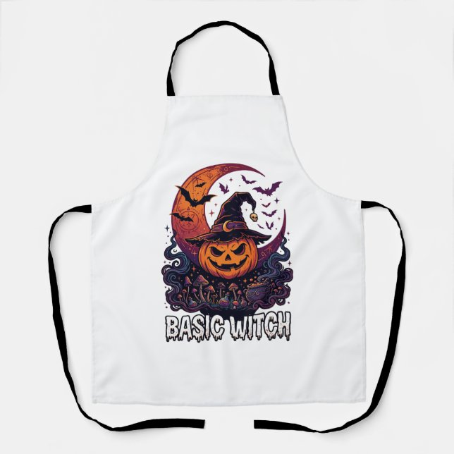 Basic Witch Halloween Pumpkin Crescent Moon Cauldr Apron (Front)
