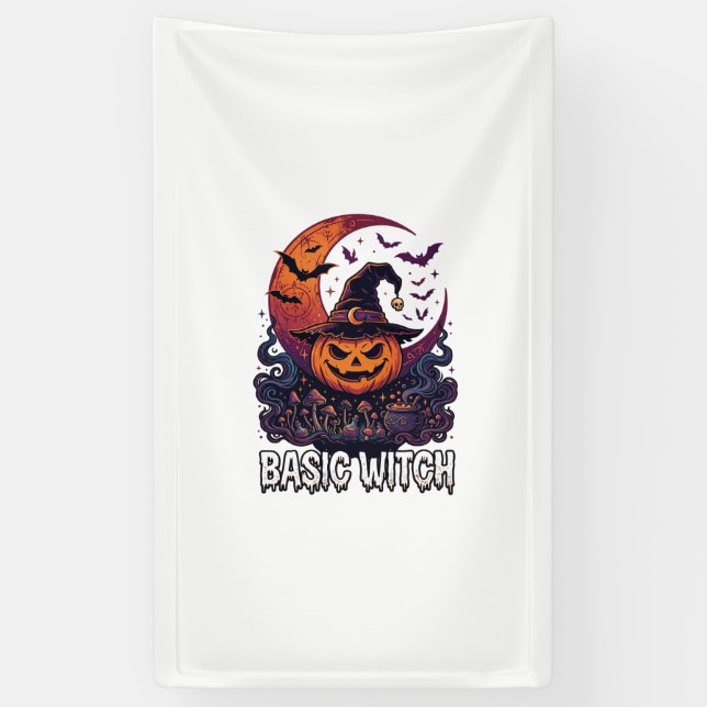 Basic Witch Halloween Pumpkin Crescent Moon Cauldr Banner (Vertical)