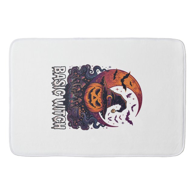 Basic Witch Halloween Pumpkin Crescent Moon Cauldr Bath Mat (Front)