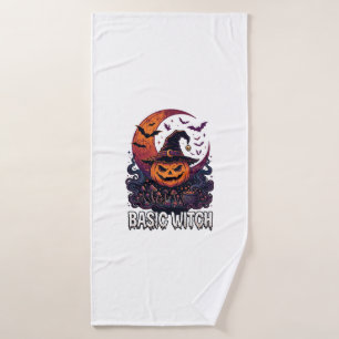 Basic Witch Halloween Pumpkin Crescent Moon Cauldr Bath Towel Set