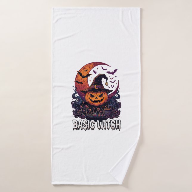 Basic Witch Halloween Pumpkin Crescent Moon Cauldr Bath Towel Set (Bath Towel)