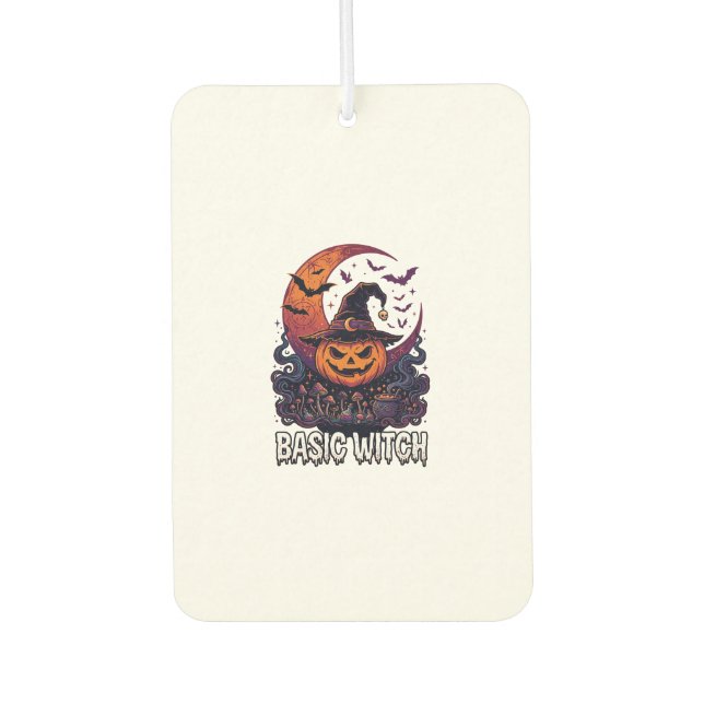 Basic Witch Halloween Pumpkin Crescent Moon Cauldr Car Air Freshener (Front)