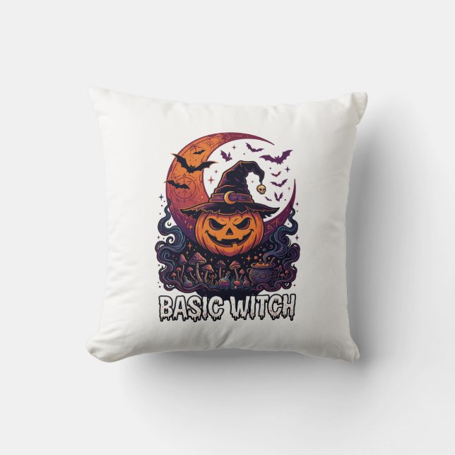 Basic Witch Halloween Pumpkin Crescent Moon Cauldr Cushion (Front)