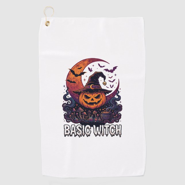 Basic Witch Halloween Pumpkin Crescent Moon Cauldr Golf Towel (Front)