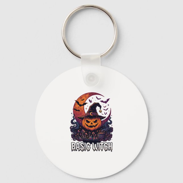 Basic Witch Halloween Pumpkin Crescent Moon Cauldr Key Ring (Front)