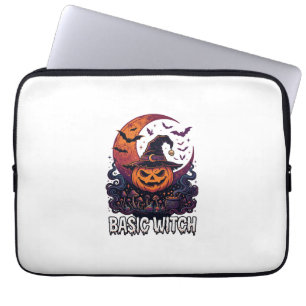 Basic Witch Halloween Pumpkin Crescent Moon Cauldr Laptop Sleeve