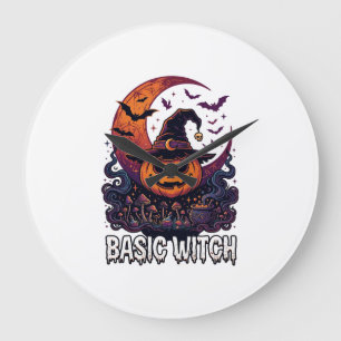 Basic Witch Halloween Pumpkin Crescent Moon Cauldr Large Clock