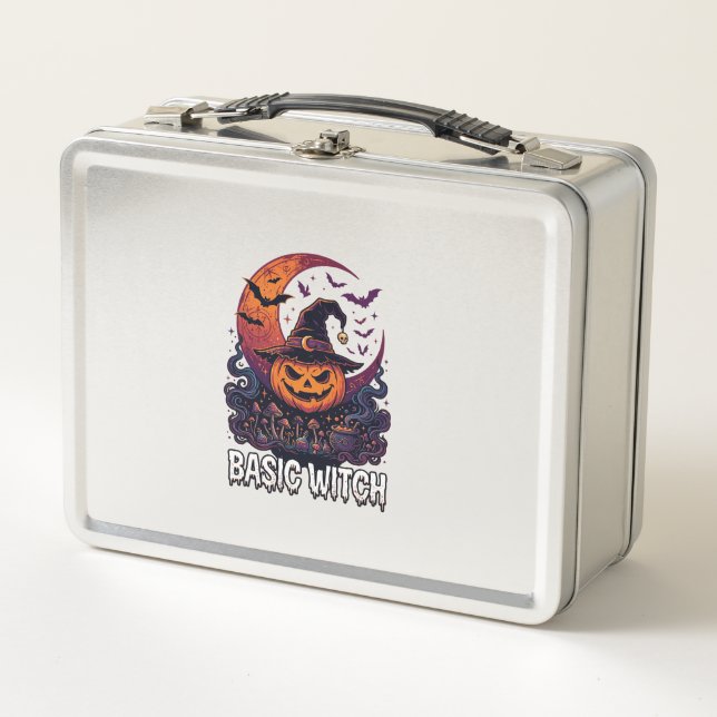 Basic Witch Halloween Pumpkin Crescent Moon Cauldr Metal Lunch Box (Front)