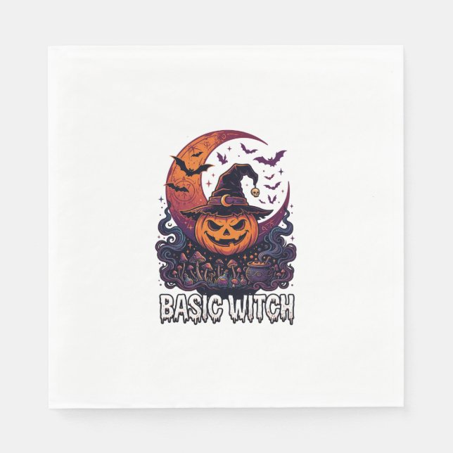 Basic Witch Halloween Pumpkin Crescent Moon Cauldr Napkin (Front)