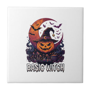 Basic Witch Halloween Pumpkin Crescent Moon Cauldr Tile