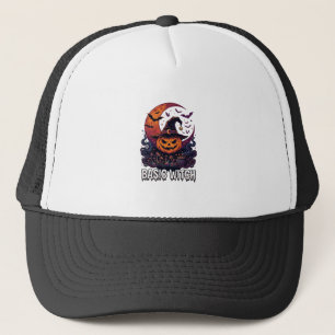 Basic Witch Halloween Pumpkin Crescent Moon Cauldr Trucker Hat