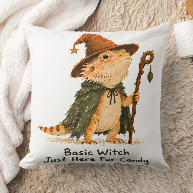 Basic Witch Just Here For Candy Bearded Dragon Cushion (Blanket)