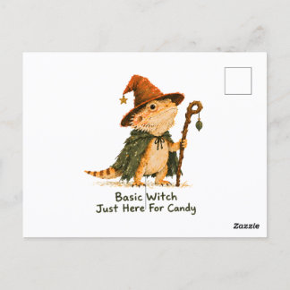 Basic Witch Just Here For Candy Bearded Dragon Postcard