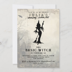 Basic Witch Modern Funny Halloween Birthday Party Invitation