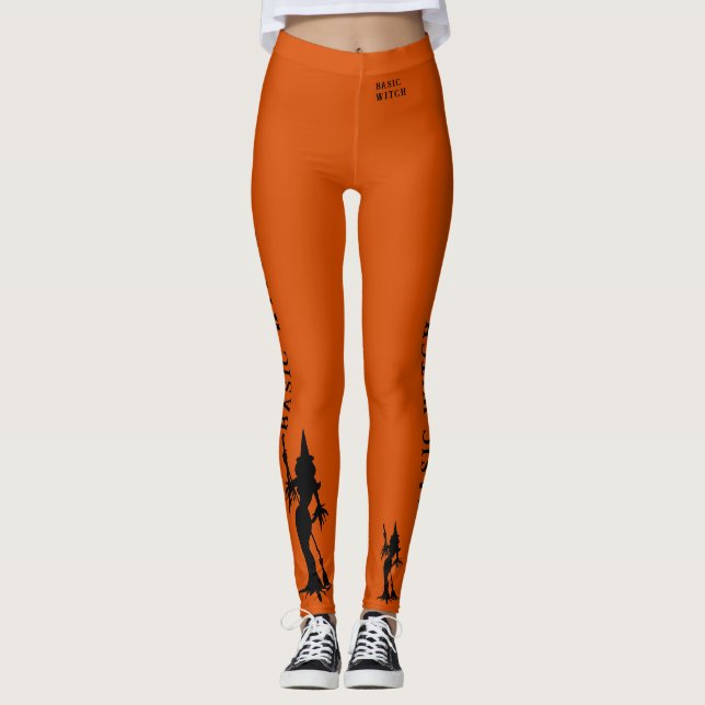 Basic Witch Orange Modern Funny Halloween Costume Leggings (Front)