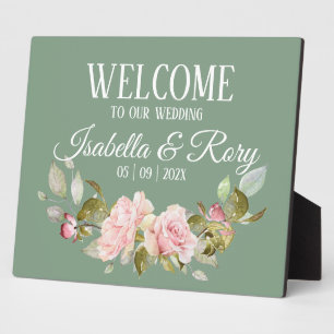Basil and Pink Roses Wedding Tabletop Plaque
