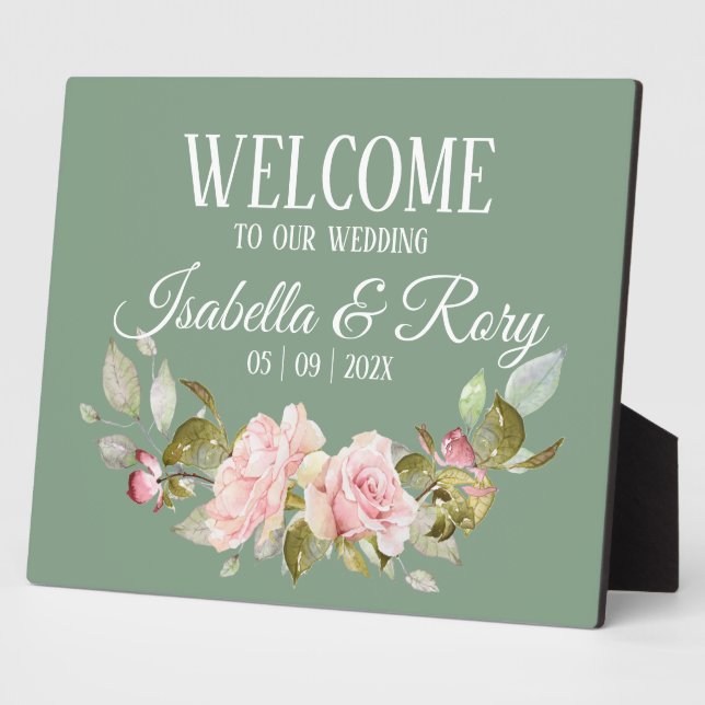 Basil and Pink Roses Wedding Tabletop  Plaque (Side)