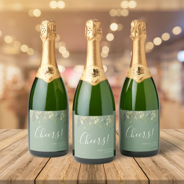 Basil & Eucalyptus Wedding  Sparkling Wine Label (Creator Uploaded)