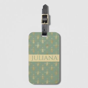 Basil Green and Gold Queen Bee Luggage Tag
