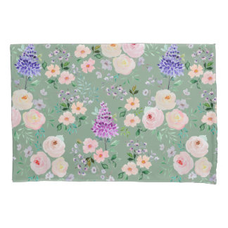 Basil Green Watercolor Floral Pillowcase