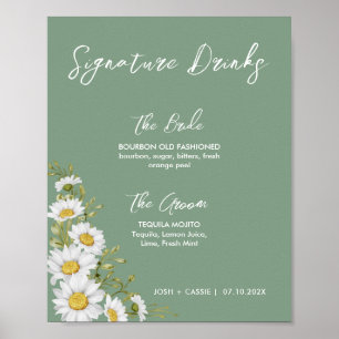 Basil Green & White Daisies Signature Drinks   Poster
