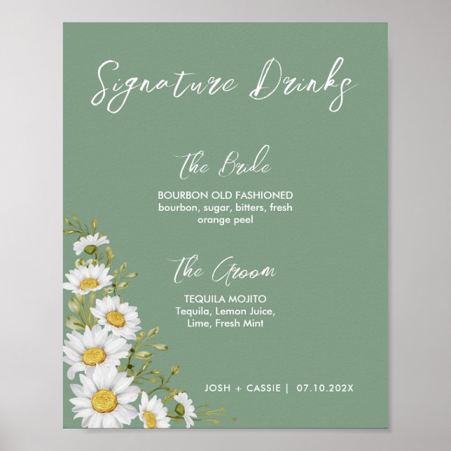 Basil Green & White Daisies Signature Drinks   Poster (Front)