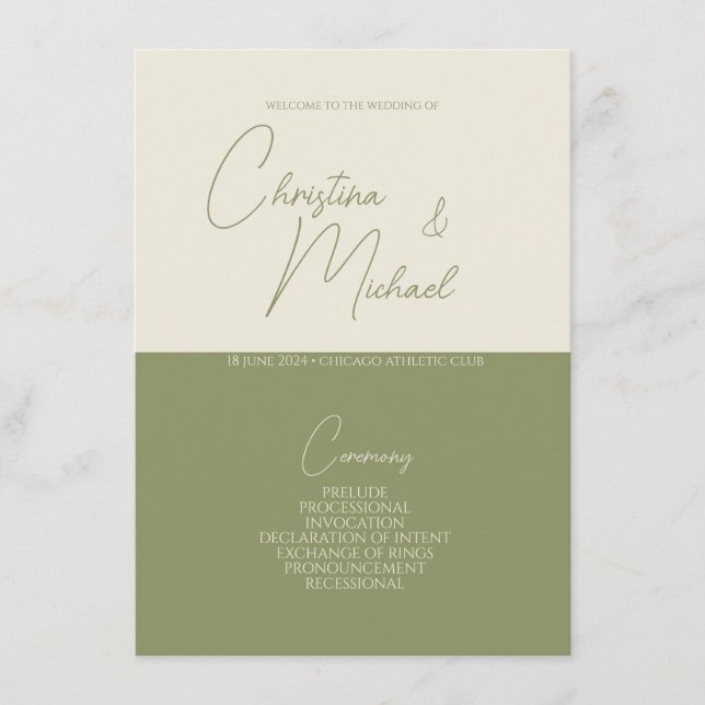 Basil • Handwritten Script Wedding Program Enclosure Card (Front)