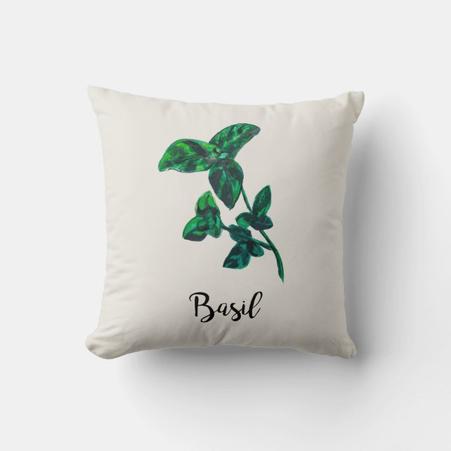 Basil Herb Garden Throw Pillow (Front)