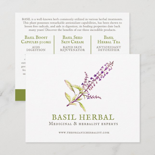 Basil herbalists medicinal products info card (Front/Back)