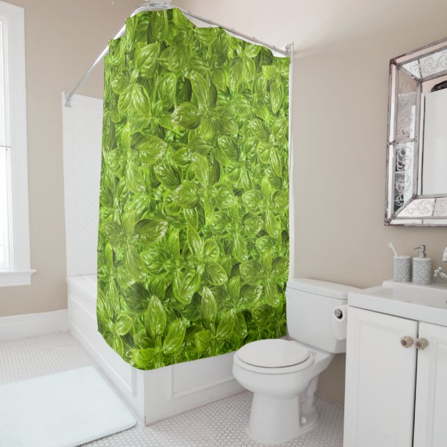 Basil Leaves Pattern Shower Curtain (In Situ)