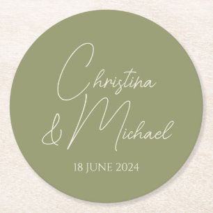 Basil • Modern Handwritten Script Round Paper Coaster