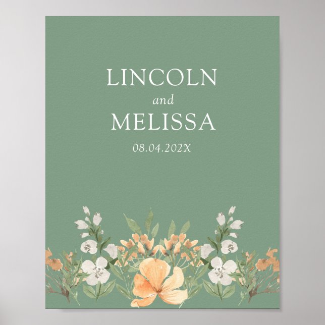 Basil, Peach and White Floral Wedding Couple  Poster (Front)